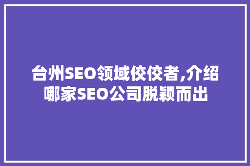 台州SEO领域佼佼者,介绍哪家SEO公司脱颖而出