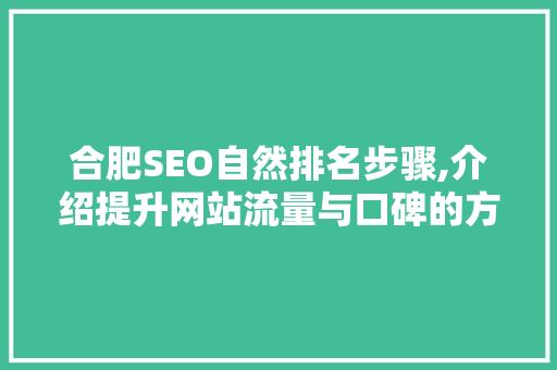 合肥SEO自然排名步骤,介绍提升网站流量与口碑的方法