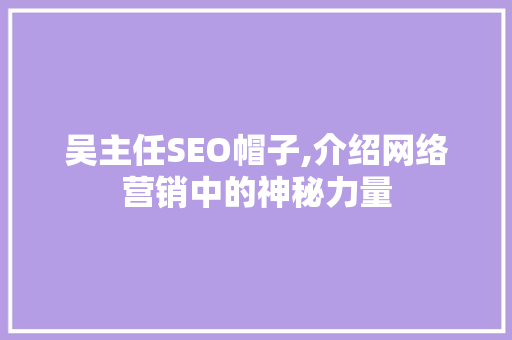 吴主任SEO帽子,介绍网络营销中的神秘力量