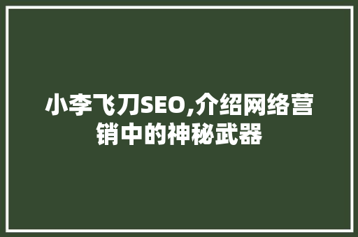 小李飞刀SEO,介绍网络营销中的神秘武器