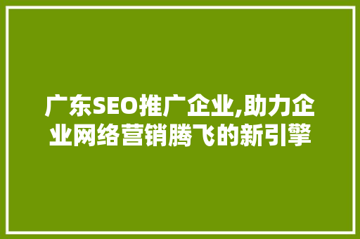 广东SEO推广企业,助力企业网络营销腾飞的新引擎