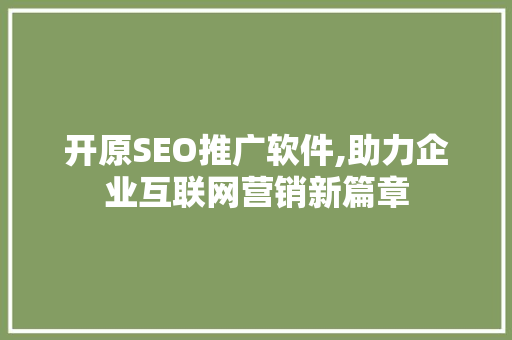 开原SEO推广软件,助力企业互联网营销新篇章  第1张