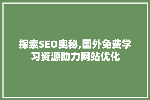 探索SEO奥秘,国外免费学习资源助力网站优化