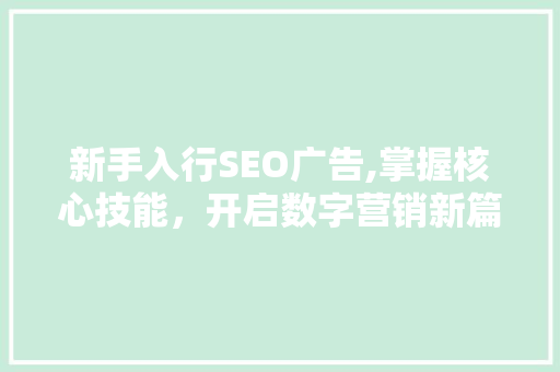 新手入行SEO广告,掌握核心技能，开启数字营销新篇章