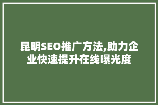 昆明SEO推广方法,助力企业快速提升在线曝光度