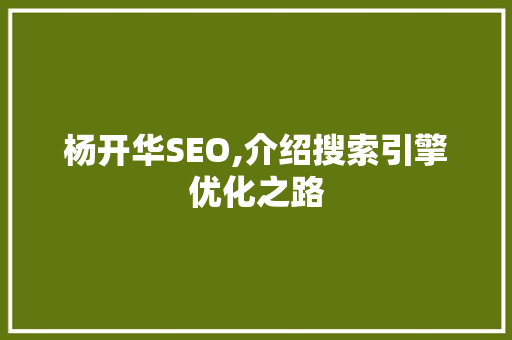 杨开华SEO,介绍搜索引擎优化之路