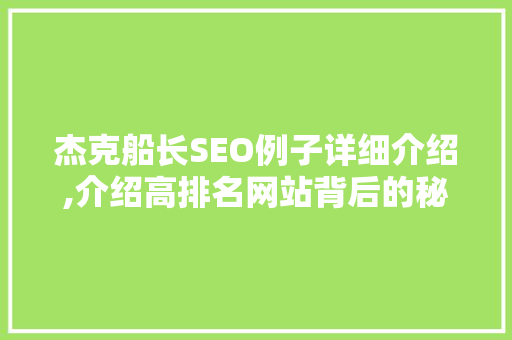 杰克船长SEO例子详细介绍,介绍高排名网站背后的秘密