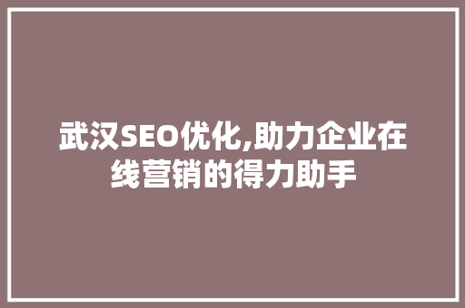 武汉SEO优化,助力企业在线营销的得力助手
