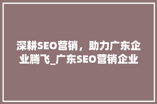 深耕SEO营销，助力广东企业腾飞_广东SEO营销企业的崛起与步骤分析