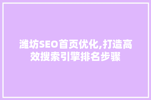 潍坊SEO首页优化,打造高效搜索引擎排名步骤