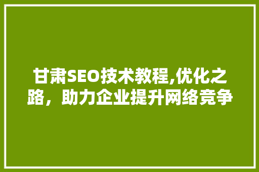 甘肃SEO技术教程,优化之路，助力企业提升网络竞争力