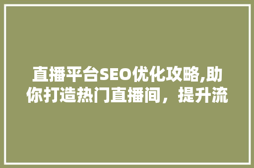 直播平台SEO优化攻略,助你打造热门直播间，提升流量与转化率