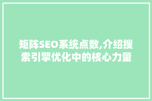 矩阵SEO系统点数,介绍搜索引擎优化中的核心力量