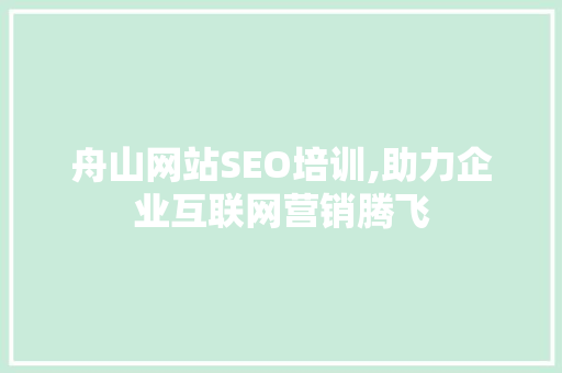 舟山网站SEO培训,助力企业互联网营销腾飞