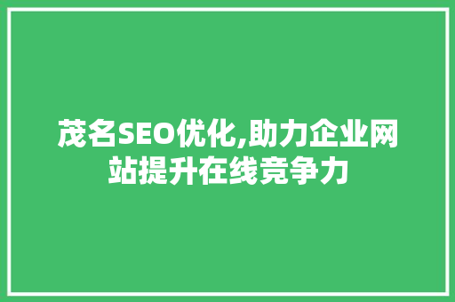 茂名SEO优化,助力企业网站提升在线竞争力