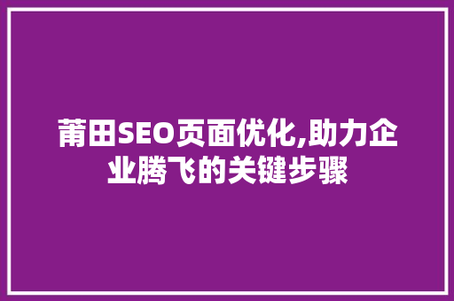 莆田SEO页面优化,助力企业腾飞的关键步骤