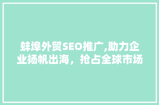 蚌埠外贸SEO推广,助力企业扬帆出海，抢占全球市场先机