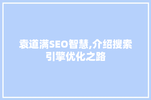 袁道满SEO智慧,介绍搜索引擎优化之路  第1张