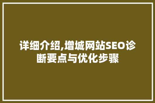 详细介绍,增城网站SEO诊断要点与优化步骤
