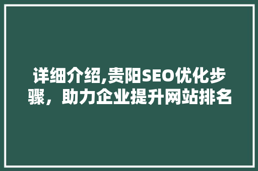 详细介绍,贵阳SEO优化步骤，助力企业提升网站排名与流量