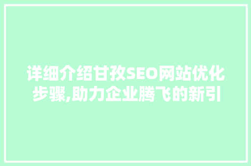 详细介绍甘孜SEO网站优化步骤,助力企业腾飞的新引擎