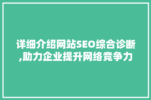 详细介绍网站SEO综合诊断,助力企业提升网络竞争力