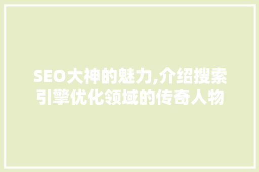 SEO大神的魅力,介绍搜索引擎优化领域的传奇人物