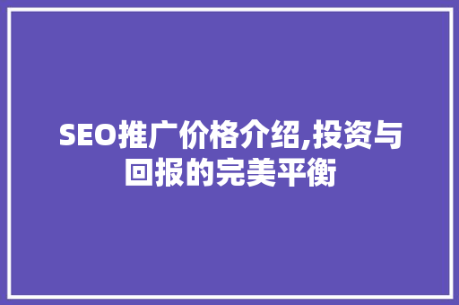 SEO推广价格介绍,投资与回报的完美平衡