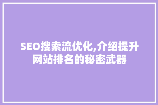 SEO搜索流优化,介绍提升网站排名的秘密武器