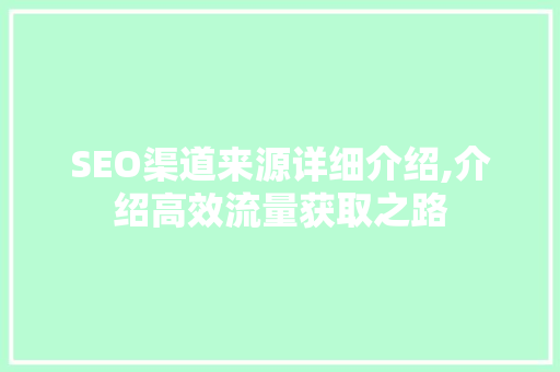 SEO渠道来源详细介绍,介绍高效流量获取之路