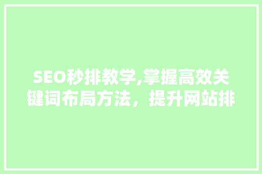 SEO秒排教学,掌握高效关键词布局方法，提升网站排名