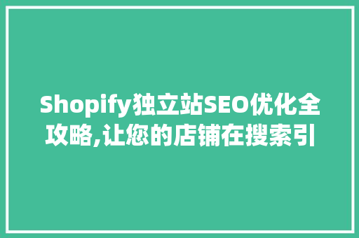 Shopify独立站SEO优化全攻略,让您的店铺在搜索引擎中脱颖而出