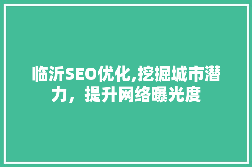 临沂SEO优化,挖掘城市潜力，提升网络曝光度