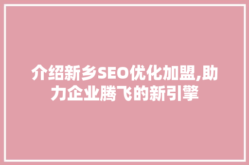 介绍新乡SEO优化加盟,助力企业腾飞的新引擎