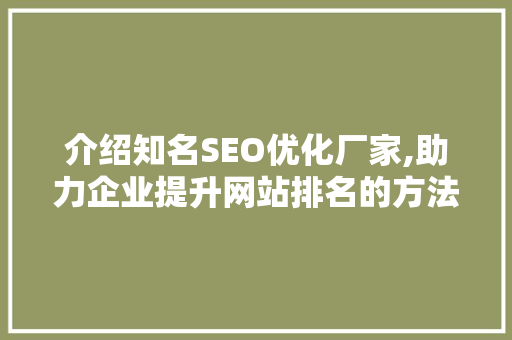 介绍知名SEO优化厂家,助力企业提升网站排名的方法之路