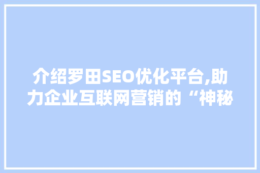 介绍罗田SEO优化平台,助力企业互联网营销的“神秘力量”