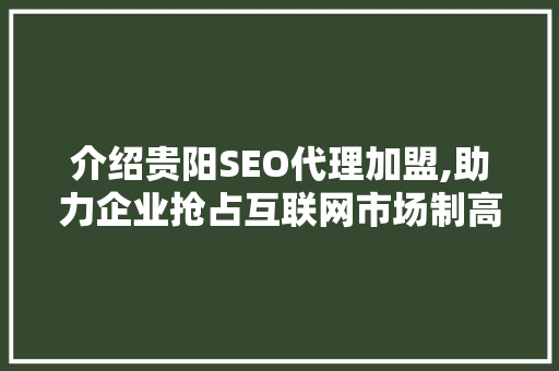 介绍贵阳SEO代理加盟,助力企业抢占互联网市场制高点