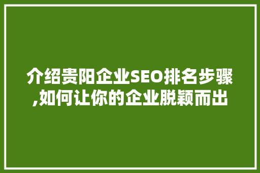 介绍贵阳企业SEO排名步骤,如何让你的企业脱颖而出