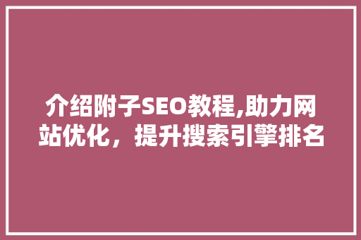 介绍附子SEO教程,助力网站优化，提升搜索引擎排名