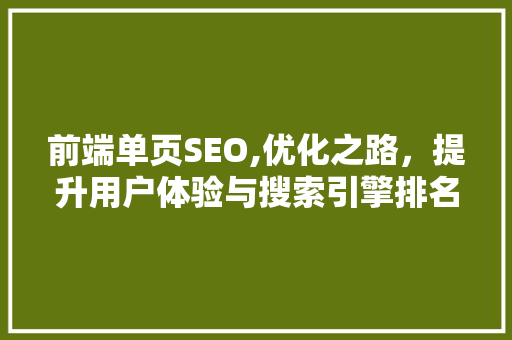 前端单页SEO,优化之路，提升用户体验与搜索引擎排名
