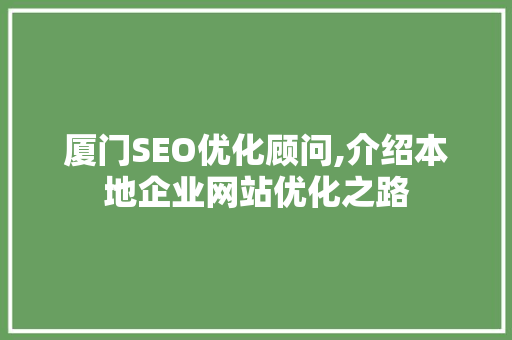 厦门SEO优化顾问,介绍本地企业网站优化之路