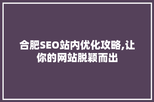 合肥SEO站内优化攻略,让你的网站脱颖而出