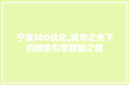 宁波SEO优化,城市之光下的搜索引擎营销之路