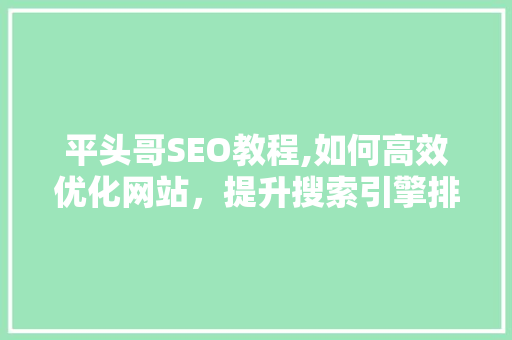 平头哥SEO教程,如何高效优化网站，提升搜索引擎排名