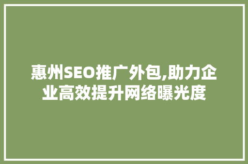 惠州SEO推广外包,助力企业高效提升网络曝光度