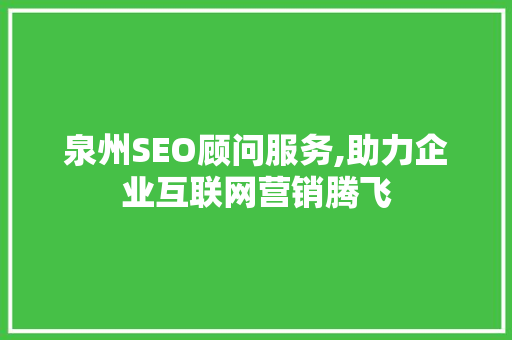 泉州SEO顾问服务,助力企业互联网营销腾飞