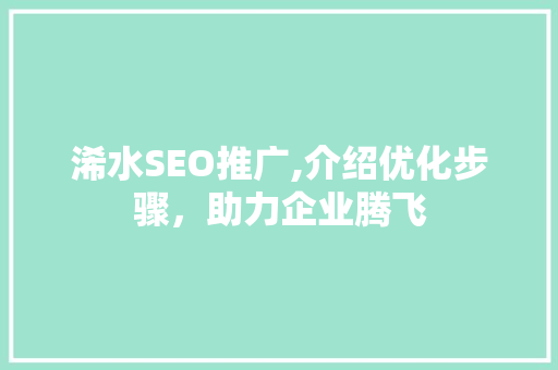浠水SEO推广,介绍优化步骤，助力企业腾飞