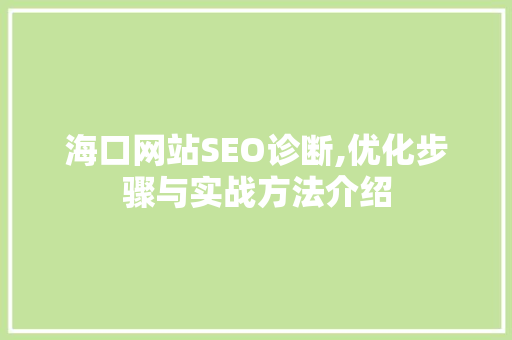 海口网站SEO诊断,优化步骤与实战方法介绍