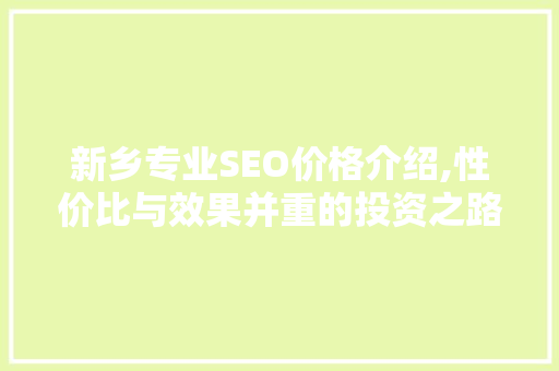 新乡专业SEO价格介绍,性价比与效果并重的投资之路