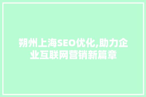 朔州上海SEO优化,助力企业互联网营销新篇章